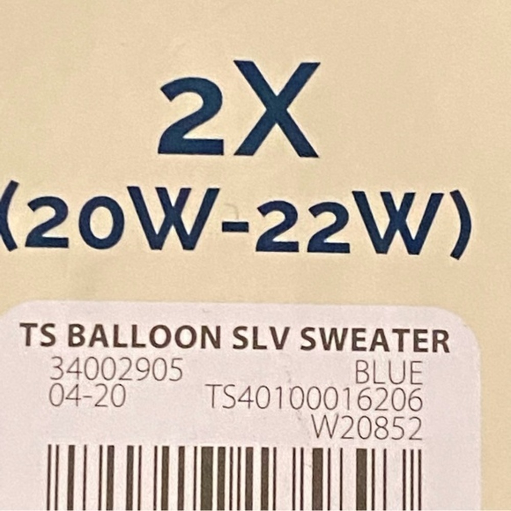 Terra & Sky Sweater Women’s Size‎ 2X Balloon Sleeve Blue New With Tags - Picture 3 of 8